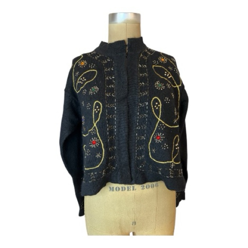 Pierre Cardin Vintage Bedazzled Holiday silk nylon & angora Black Cardigan